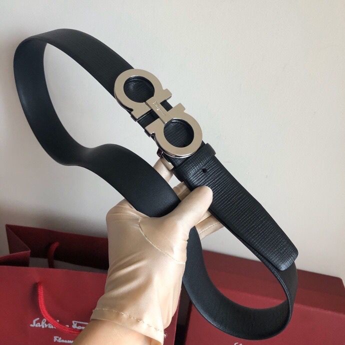 Ferragamo Men s 3.5cm exquisite multi-layer metal buckle leather toothpick pattern belt