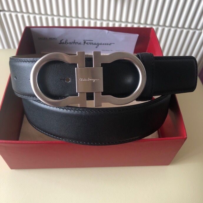 Ferragamo Men s 3.5cm leather belt with metal buckle