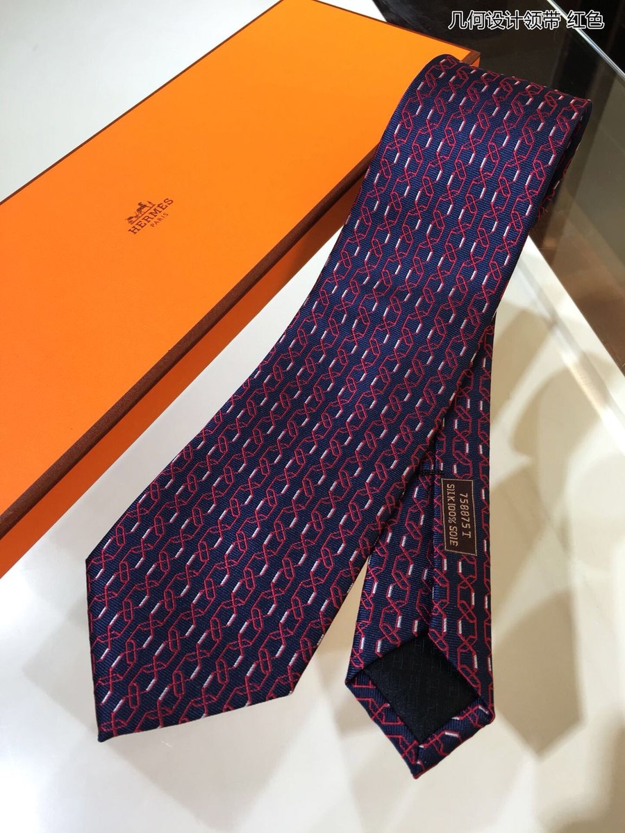 Hermes Geometric design tie in silk twill