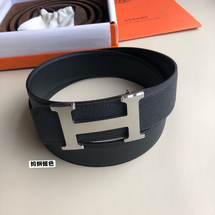 Hermes Men s 3.8cm Tungsten Steel Metal Buckle Leather Belt