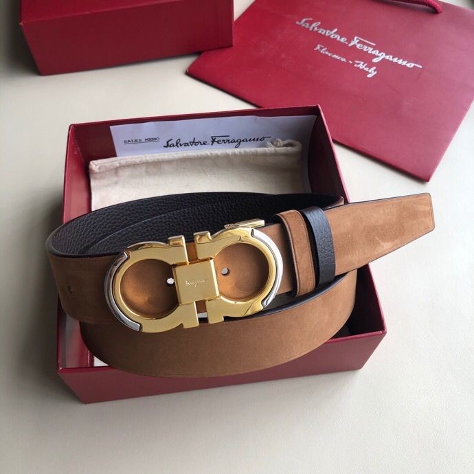 Ferragamo 3.5cm Gancio Metal Buckle Leather Suede Belt