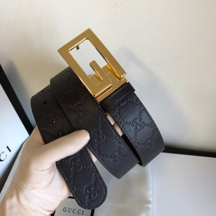 Gucci G rotating metal buckle cowhide embossed belt 35mm