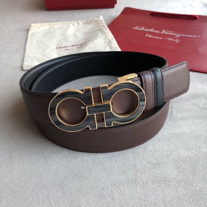 Ferragamo Black/brown cowhide belt 3.5cm