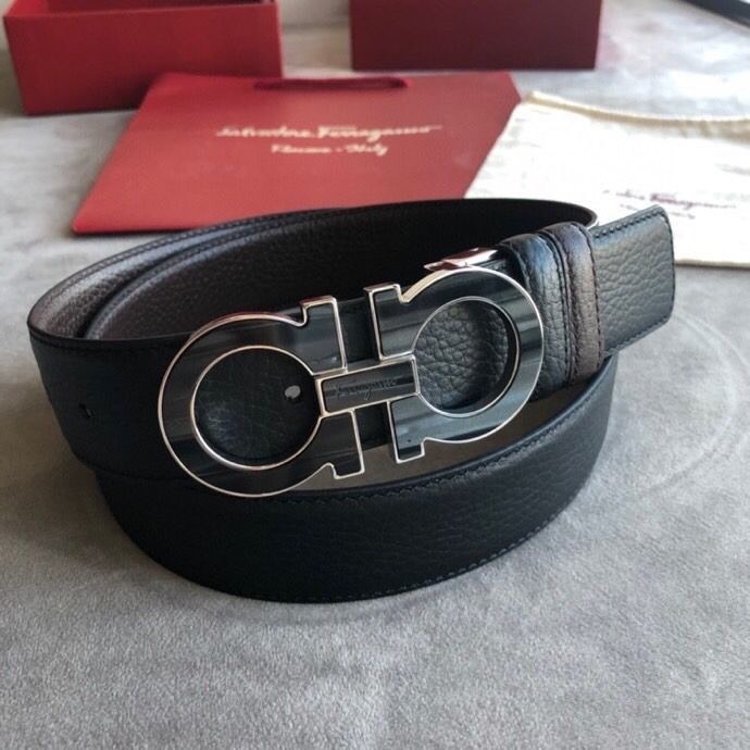 Ferragamo Black/brown cowhide belt 3.5cm