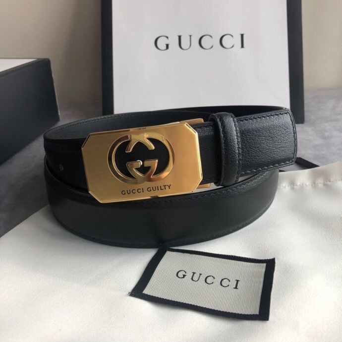 Gucci Stainless steel hollow metal buckle cowhide sheep pattern 35mm belt