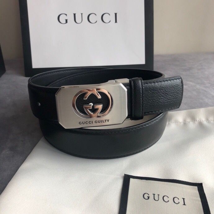 Gucci Stainless steel hollow metal buckle cowhide sheep pattern 35mm belt