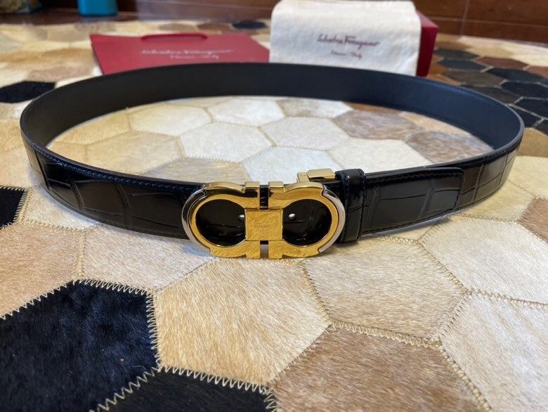 Ferragamo 3.5cm Gancio metal buckle with cowhide crocodile pattern belt