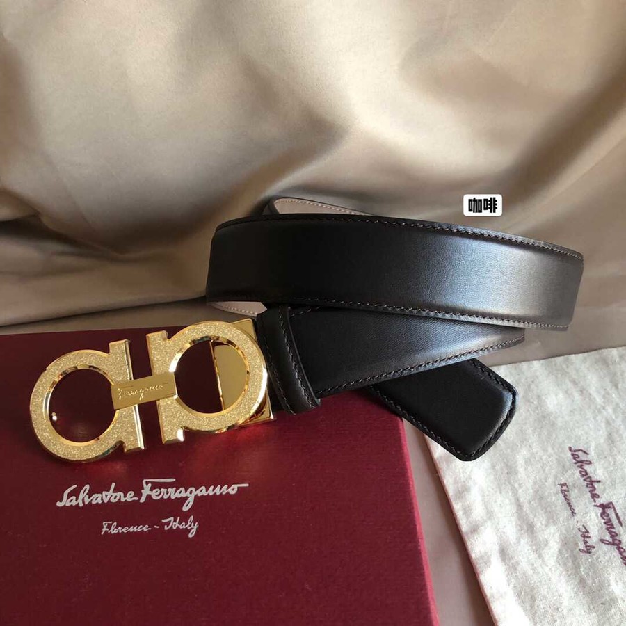 Ferragamo 3.5cm Gancio stainless steel metal buckle with cowhide belt