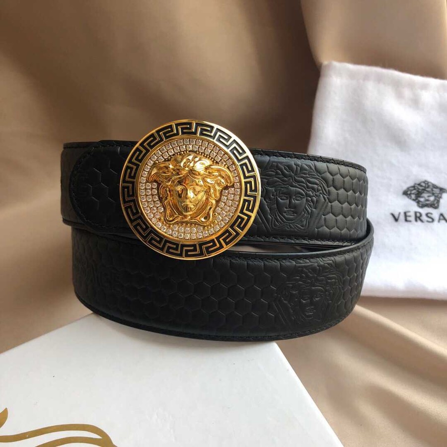 Versace Men s Black Cowhide Medusa Logo Belt 3.8cm