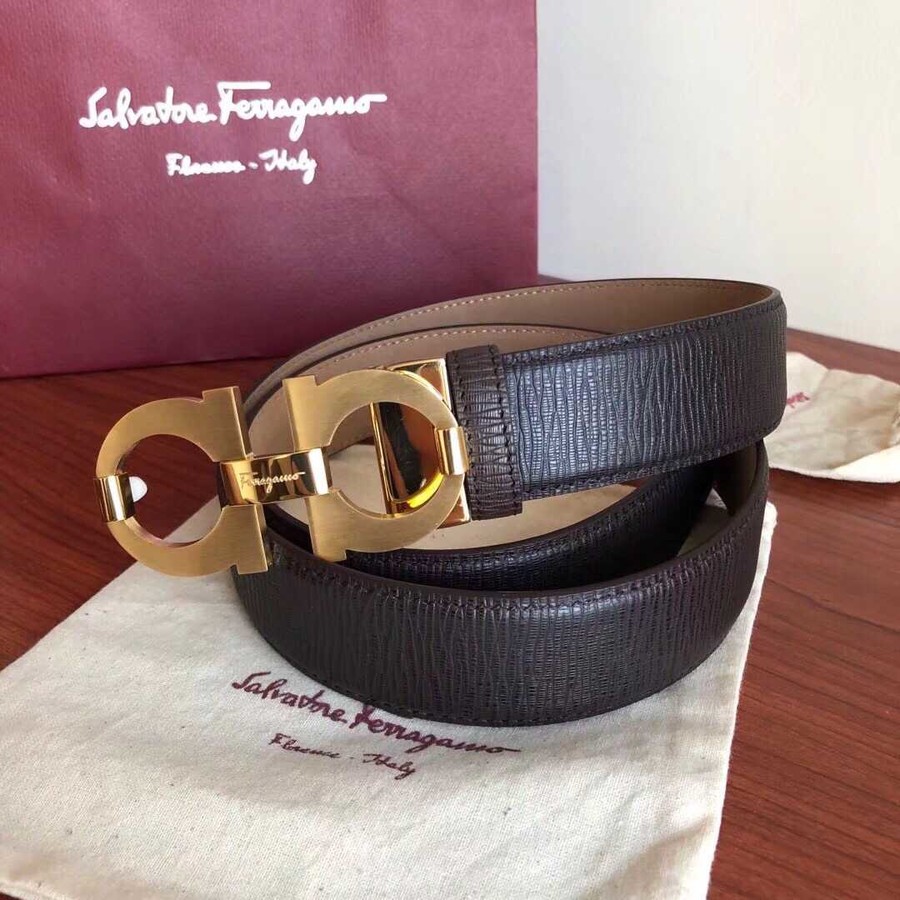Ferragamo Men s 3.5cm leather belt with stainless steel metal buckle