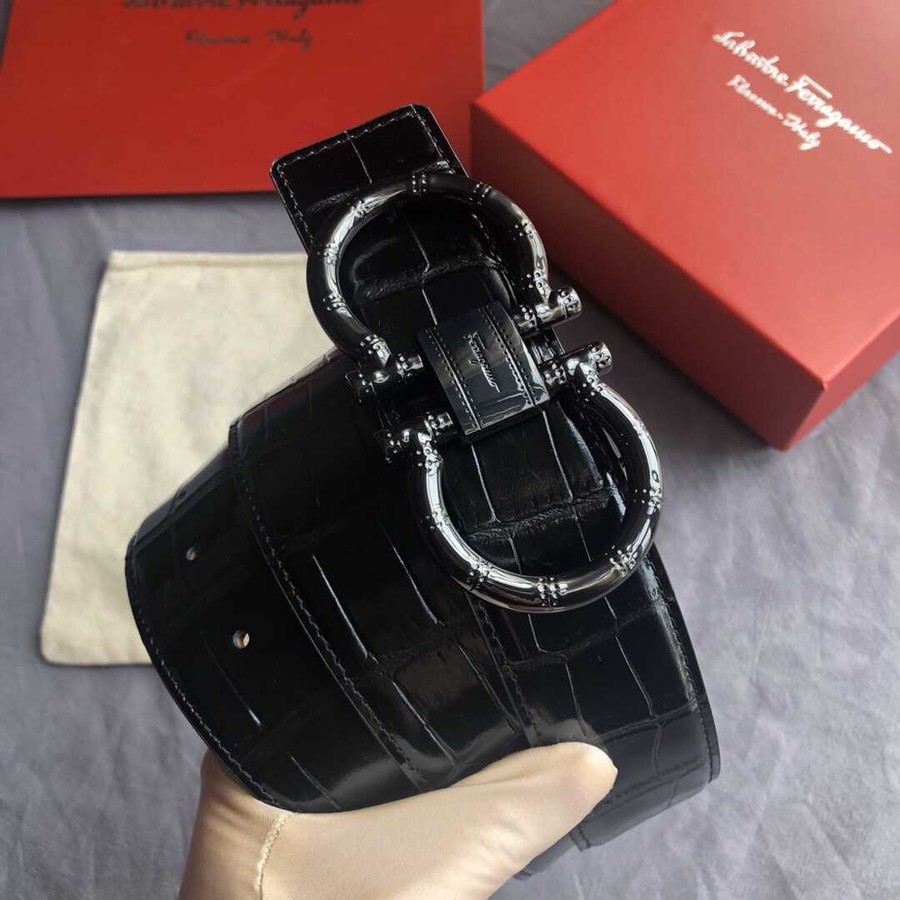 Ferragamo 3.8cm buckle with cowhide crocodile pattern belt