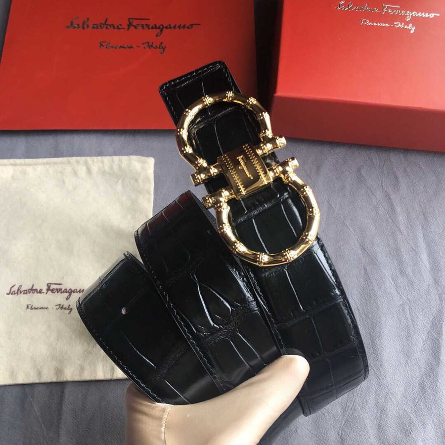 Ferragamo 3.8cm buckle with cowhide crocodile pattern belt