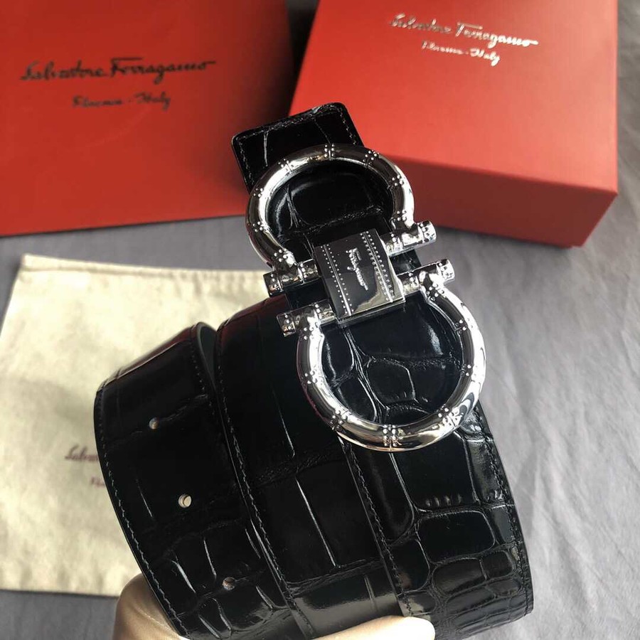 Ferragamo 3.8cm buckle with cowhide crocodile pattern belt