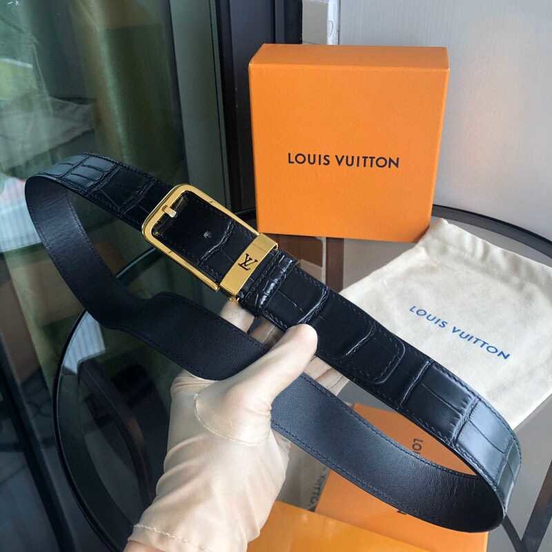 Louis Vuitton Hollow buckle leather crocodile pattern belt 3.5cm