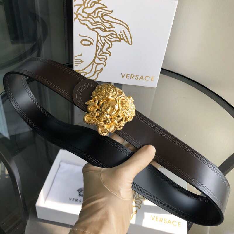 Versace Men s cowhide Reversible stainless steel Medusa metal buckle 3.8cm men s belt
