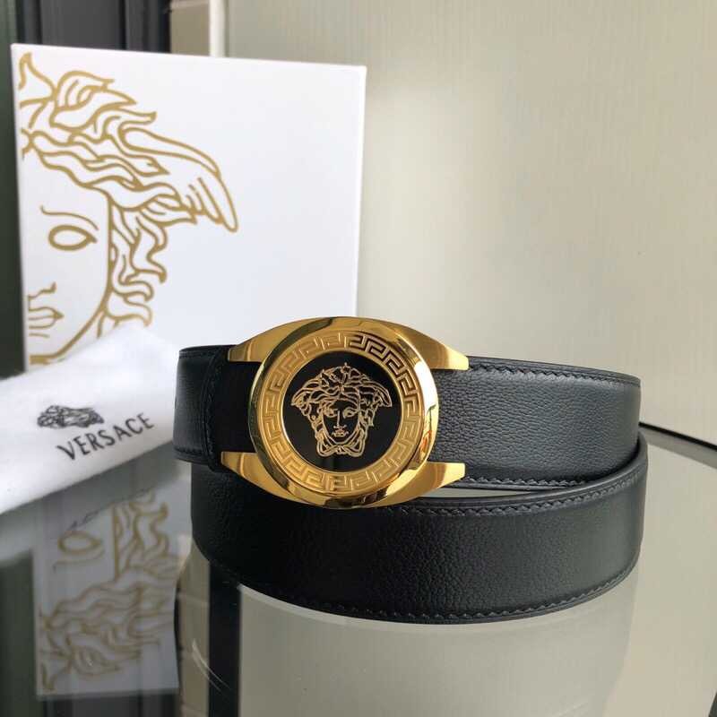 Versace Men s black cowhide sheep pattern belt 3.5cm