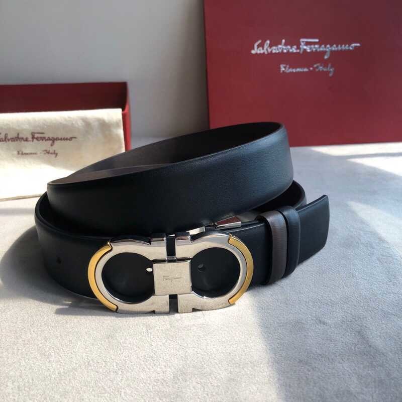 Ferragamo Men s 3.5cm Classic Metal Buckle Cowhide Cross Pattern Belt