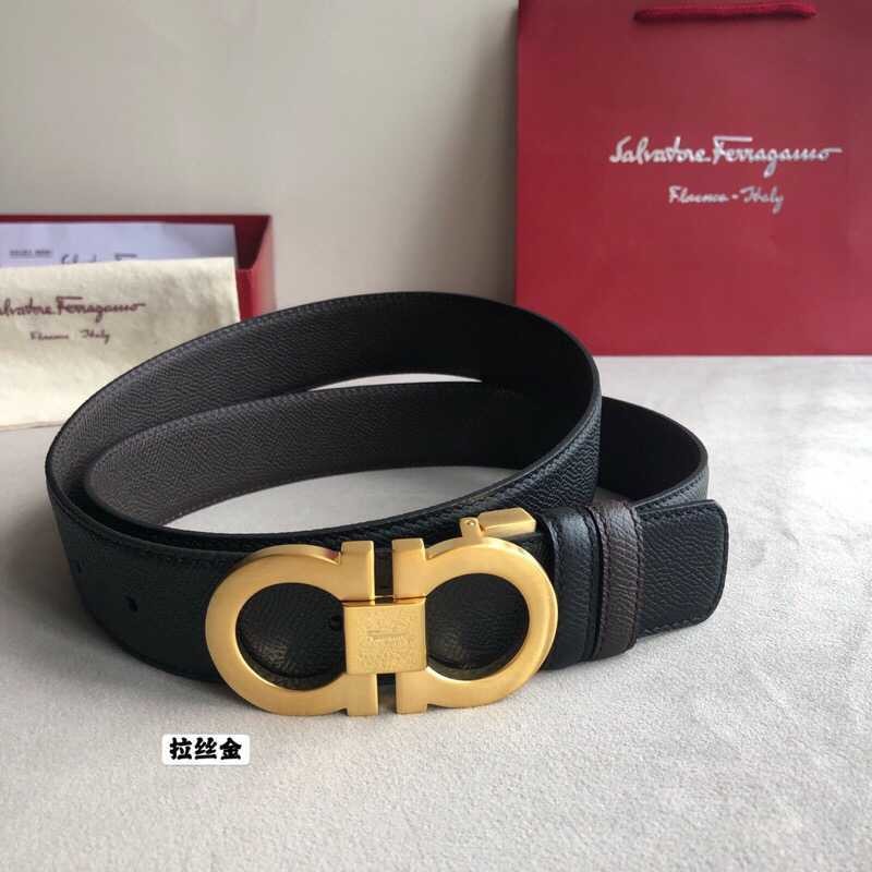 Ferragamo Men s 3.5cm Classic Metal Buckle Cowhide Cross Pattern Belt