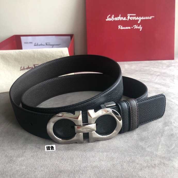 Ferragamo Men s 3.5cm exquisite diamond-shaped faceted metal buckle cowhide cross pattern belt