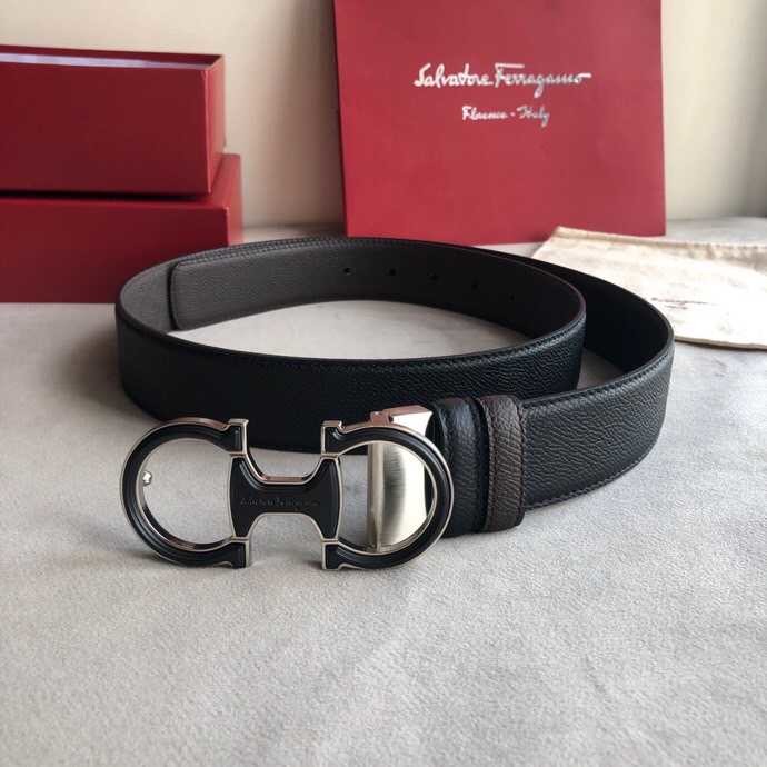 Ferragamo Men s 3.5cm exquisite metal buckle cowhide cross pattern belt