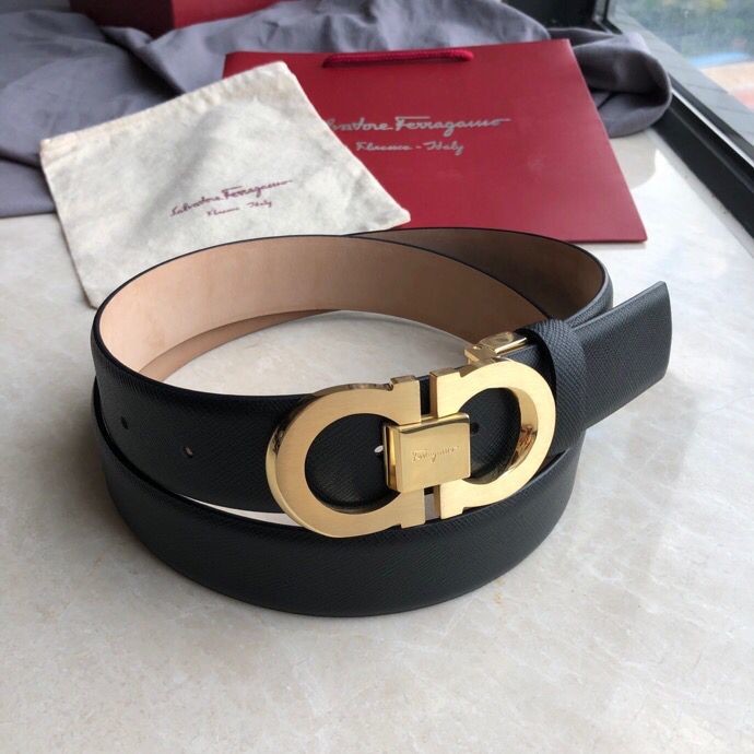 Ferragamo Men s 3.5cm Stainless Steel Beveled Metal Buckle Cowhide Cross Pattern Belt