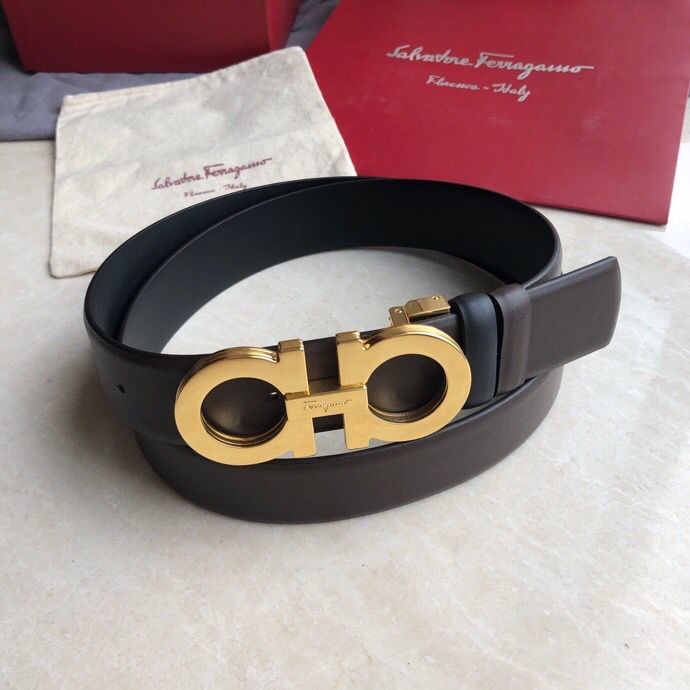 Ferragamo Men s 3.5cm exquisite multi-layer metal buckle cowhide belt