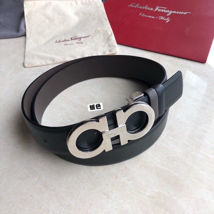 Ferragamo Men s 3.5cm exquisite multi-layer metal buckle cowhide belt