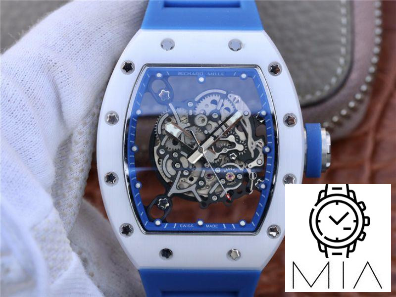 Richard Mille RM055 KV Factory White Ceramic Blue Hollow Dial