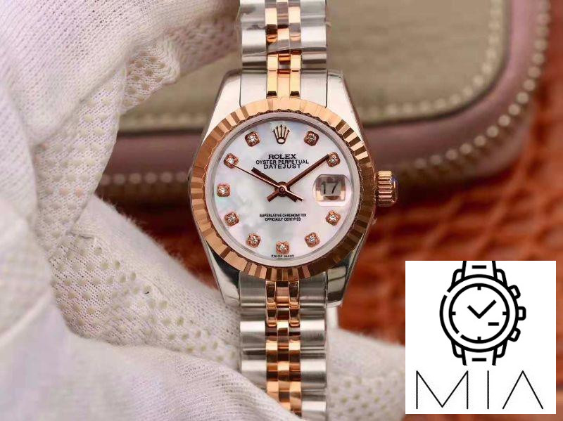 Rolex Lady Datejust Rose Gold 28MM White Enamel Dial