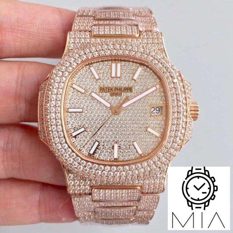 Patek Philippe Nautilus Jumbo 5719/10G-010 Rose Gold Full Diamond Dial