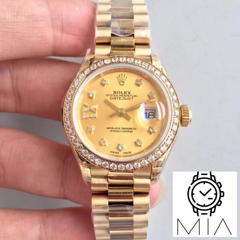 Rolex Lady Datejust 279138RBR 28MM Yellow Gold Champagne Dial