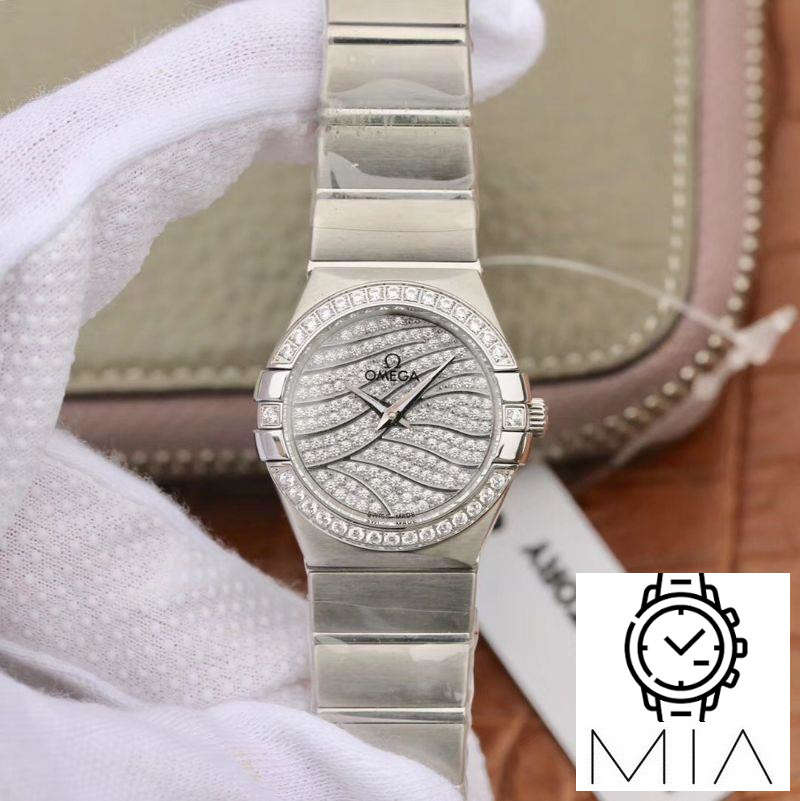Omega Constellation Quartz Ladies 27mm TW Factory White Gold Diamond Dial