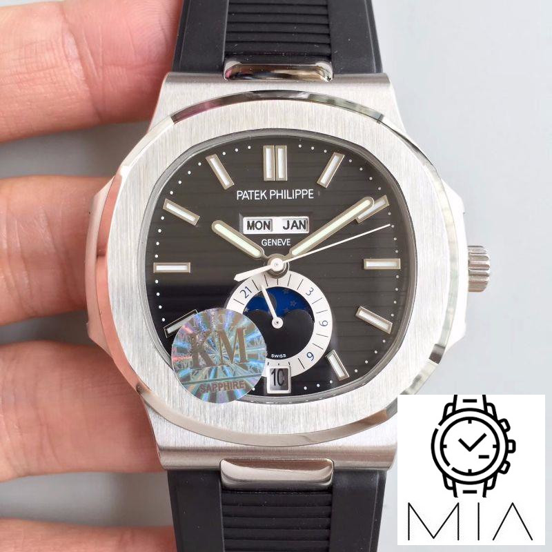Patek Philippe Nautilus Annual Calendar Moonphase 5726A KM Factory V2 Black Dial