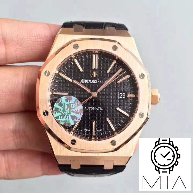 Audemars Piguet Royal Oak 15400 JF Factory Leather Strap Black Dial