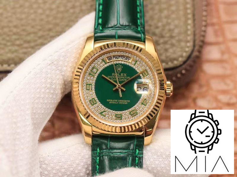 Rolex Day-Date 36mm Green Enamel Diamond Gypsophila Gold dial watch