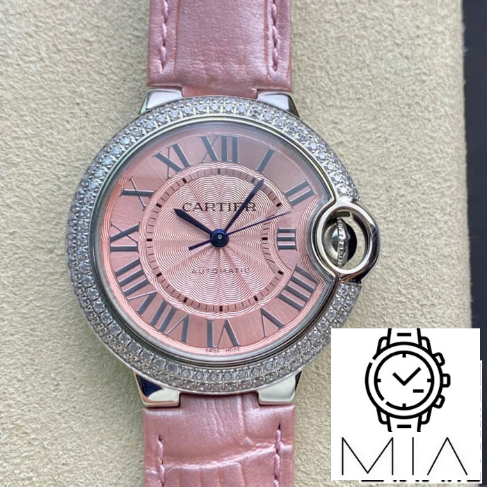 Ballon Bleu De Cartier 33MM V6 Factory Pink Leather Strap