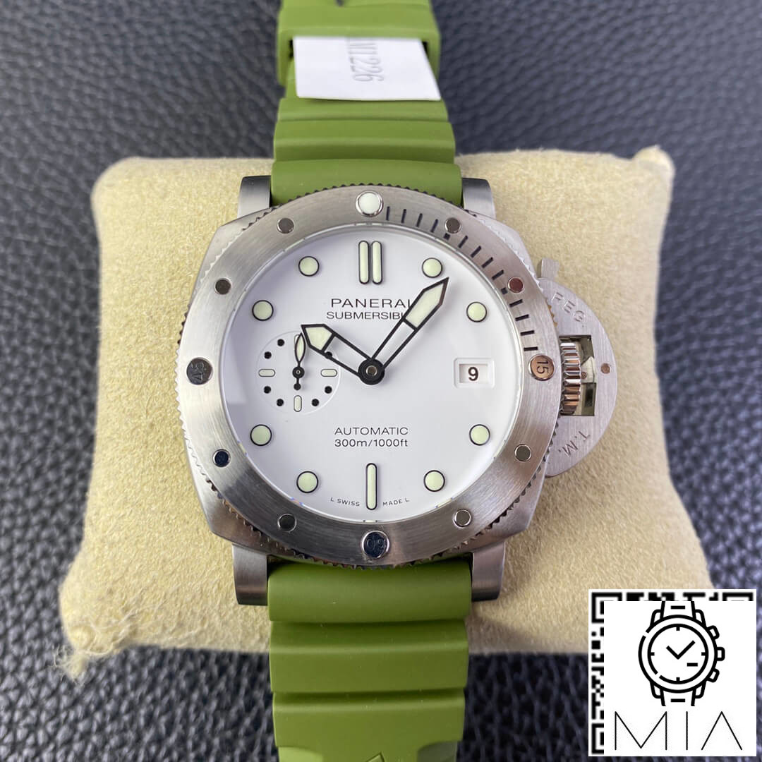 SBF Panerai Submersible PAM01226 VS Factory Green Strap White Dial